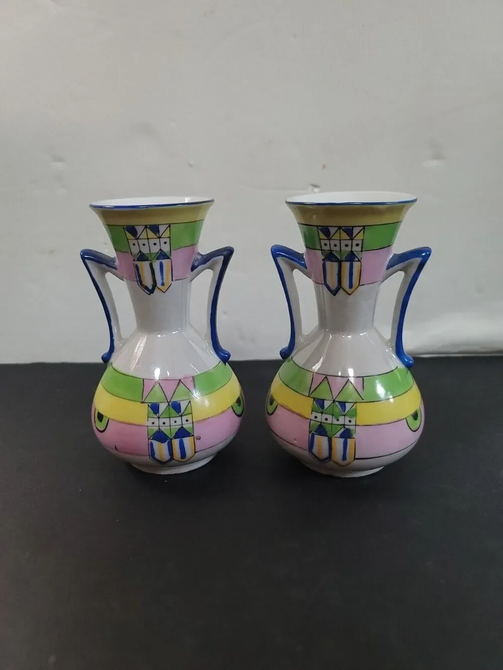 pair Of Two Gold Castle Two Handle Vase Made in Japan 5 1/8